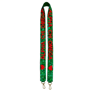 Alpha Chi Omega Beaded Purse Strap Handmade Sequin Heart Embroidery Cotton <b>Lanyard</b> Customizable for Game Day Party - Product Image 1