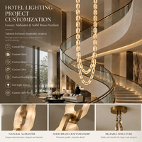 Lustre en laiton massif Alabaster pour hôtel, suspension de luxe pour escalier haut, luminaire suspendu pour plafond haut, décoration intérieure