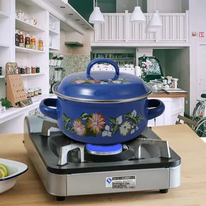 Juego de Ollas de Esmalte Clásico de Seis Piezas para Hornear Natillas con Tapa de Vidrio, Duradero, Apto para Lavavajillas, Sostenible para Cocina de Gas e Inducción - Product Image 1