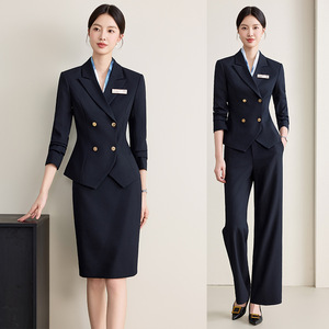 Women's <b>Black</b> Suit Set Three Quarter Sleeve Polyester Anti-Wrinkle Formal Business <b>Work</b> Uniform Autumn 2025 - Product Image 1