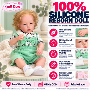 Muñeca Reborn de Silicona de Cuerpo Completo DollDuo Personalizada de 18 Pulgadas, Traje con Tirantes Verde Menta, Cabello Rubio Rizado, Juguete Suave para Niños, Regalo de Navidad - Product Image 1