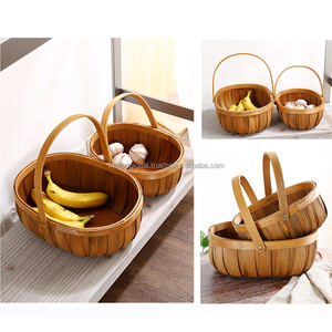 Personalizado boda tejido 100% hecho a mano virutas de madera hogar almacenamiento regalo cestas de flores cesta de Picnic con asa - Product Image 6