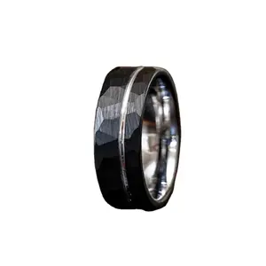 Oem En Odm Zwart Vergulde Wolfraam Ringen Gehamerde Mannen Ring Hele Gehamerde Wolfraam Blanco Kern Ring Voor Inlay