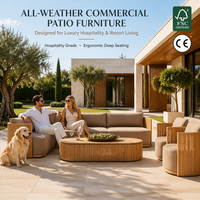 Set Sofa Modular Luar Ruangan Modern Mewah dari Kayu Jati Solid, Furnitur Patio Tahan Cuaca, Kursi Santai untuk Villa Hotel