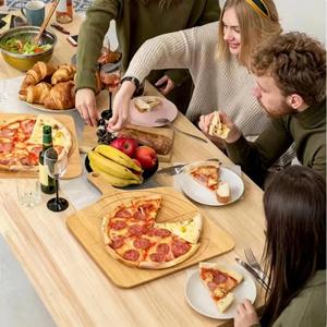 Tabla de cortar de bambú con logotipo personalizado y mango, bandeja de madera para servir pizza, pan, queso y aperitivos para fiestas - Product Image 2