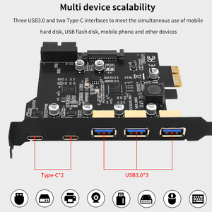 Tishric PCI-E 1X đến 2 cổng Type-C 3 cổng USB3.0 mở rộng Adapter Board PCI điều khiển thêm vào thẻ với <span class=keywords><strong>PCIe</strong></span> 1/4/8/16X thẻ - Product Image 5