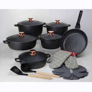 Juego de utensilios de cocina caseros 18PSC, sartén antiadherente y olla de aluminio de granito con tapa, olla de esmalte fundido a presión, material metálico de arroz médico - Product Image 3