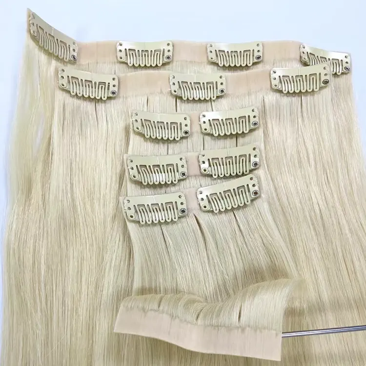 Extensiones de cabello humano grueso de alta calidad clip ins 100% Invisible Remy Clip en extensión de cabello
