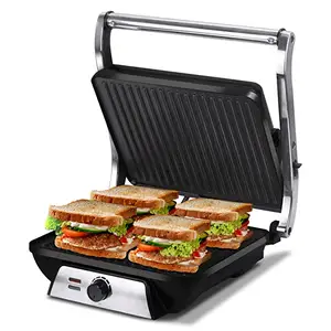 Non-stick Steak BBQ 4 Slice Electric Press Contact Panini Grill with Black Color 180 Degree Opening for Home