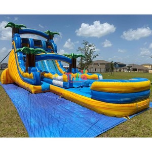 Toboggan aquatique gonflable bleu de 20 pieds à double piste, de qualité commerciale, toboggans aquatiques gonflables de qualité commerciale - Product Image 2