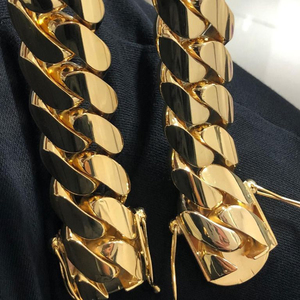 Gioielli fatti a mano artigianali italiani Hip Hip 15mm 14K bracciale a maglia cubana Miami in oro giallo massiccio reale per uomo - Product Image 5