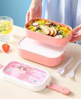 2 Deux Double Couche Grand Logo Personnalisé Plastique Tiffin Sans Bpa Boîte à Lunch Légère Mignonne Boîte à Lunch Empilable Bento Contenants