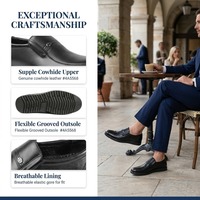 Chaussures décontractées pour hommes en cuir véritable lisse noir, confortables et souples, avec logo personnalisé, vente en gros directe d'usine