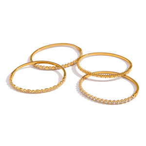 Golden Rhinestone <b>Bangle</b> Bracelets For Women Party Jewelry <b>Set</b> With Channel Setting Stainless Steel Design - Product Image 5