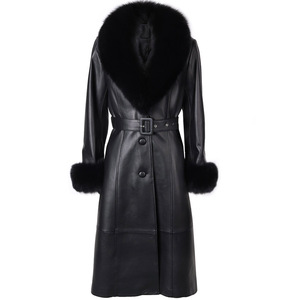 Nuovo Cappotto in Vera <span class=keywords><strong>Pelle</strong></span> da Donna per l'Autunno con Collo in Pelliccia di Volpe, Elegante Cappotto in <span class=keywords><strong>Pelle</strong></span> per Signore - Product Image 2