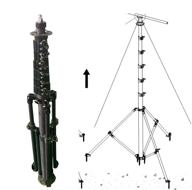 12m Carbon Fiber Telescopic Pole Lightweight Antenna & Camera Mast for GPS/Surveying