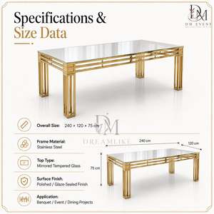Ensemble de table à manger en acier inoxydable de qualité supérieure avec plateau en verre et chaises à dossier en forme de trèfle pour événements et banquets, vente en gros - Product Image 5
