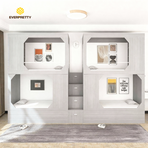 <span class=keywords><strong>Lit</strong></span> <span class=keywords><strong>superposé</strong></span> en bois moderne avec rangement et escalier pour 4 personnes, idéal pour les hôtels-appartements, les dortoirs scolaires, les auberges de jeunesse - Product Image 1