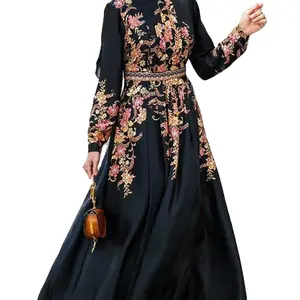 Muslim women's black abaya floral dress Location floral evening dress Middle Eastern long skirt