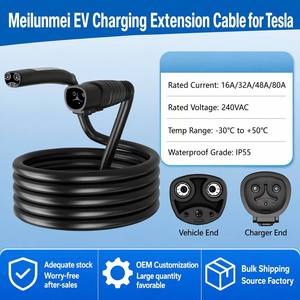 Câble d'extension de chargeur EV NACS 80A 48A 32A 16A compatible avec <span class=keywords><strong>Tesla</strong></span> Model 3 Y S X, étanche IP55, cordon de charge pour véhicule électrique - Product Image 2