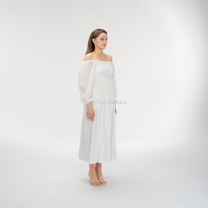 Robe de plage longue et fluide pour femme, style OEM de luxe, modeste, à épaules dénudées et taille volantée - Product Image 3