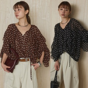 Nouvelle Blouse d'été 2026 en Chiffon à Pois, Style Chic Français, avec Volants Épais, Manches Longues et Taille à Nouer, Élégante Chemise Marron - Product Image 2