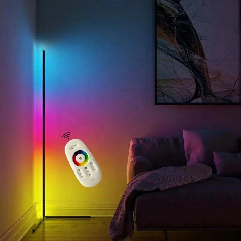 Biumart Nordic Modern Decorative Remote Controlled LED Light RGB Tripod Corner Standing Colorful Floor Lamp For Living Room