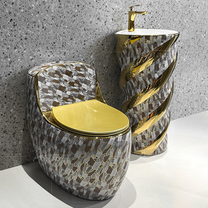Lavabo de salle de bain en céramique moderne, en forme de cylindre rond sur piédestal, à poser au sol, ensemble de lavabo et de toilettes - Product Image 1