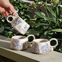 Nordic tangan dicat keramik mug 350ml kapasitas di bawah tanaman mengkilap seri bunga cangkir untuk Kedai Kopi