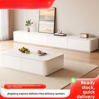 Table basse et meuble TV combinés en bois massif, style européen moderne, multifonctionnels et de luxe léger, pour petit appartement et salon