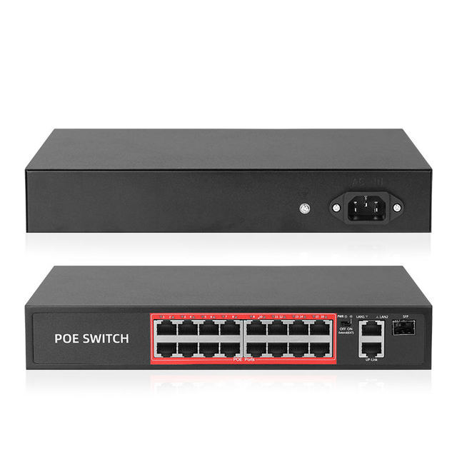 16CH PoE Switch with 16 100Mbps PoE Ports 2 Gigabit Uplink Ports 16 Port Smart Unmanaged PoE Switch for Camera Accessories