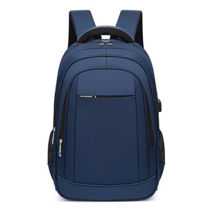 Laptop <b>Backpack</b> With Usb Charging Port <b>Large</b> <b>Capacity</b> Business Travel Bag For Men Solid Color Black Blue Gray - Product Image 5
