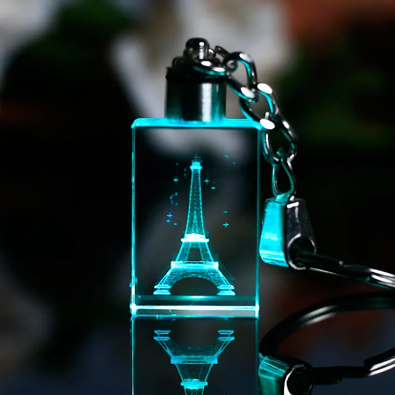 סיטונאי Custom 3D לייזר Led קריסטל Keychain אישית חתונה מזכרות זכוכית Keyring בתפזורת