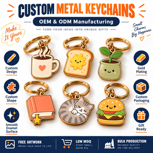 Llavero de metal esmaltado personalizado con diseños de estilo de vida, dibujos animados, taza, tostada, planta, gato, hamburguesa, regalo, amuleto, OEM ODM - Product Image 4