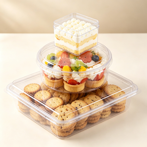 Récipient élégant en plastique PS transparent recyclable avec couvercle à fermeture rapide pour fruits, pâtisseries, mousses, tiramisu, gâteaux à étages, desserts - Product Image 2