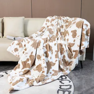 Lüks yeni stil atmak battaniye ev dekor için inek baskı Polyester yumuşak battaniye