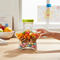 Bouteille en plastique PET transparente de 160 ml en forme d'étoile à 5 branches, qualité alimentaire, avec couvercle à vis, impression UV, pour bonbons, biscuits, bijoux - Vente en gros OEM
