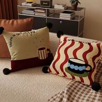 Housse de coussin en velours, style rétro du milieu du siècle, à rayures ondulées, avec lettrage, pour canapé de salon