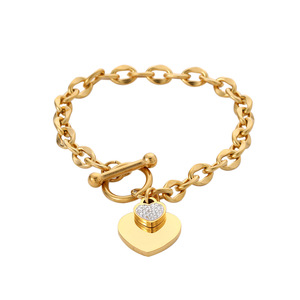 Bijoux en acier inoxydable plaqué or 18 carats Bracelet à breloques avec boucle en forme de cœur pour femme Bracelets manchette avec pendentif en forme de cœur - Product Image 2