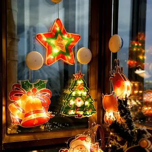 Lampu dekorasi siluet jendela Natal menyala baterai dioperasikan dekorasi jendela Natal lampu gantung Natal