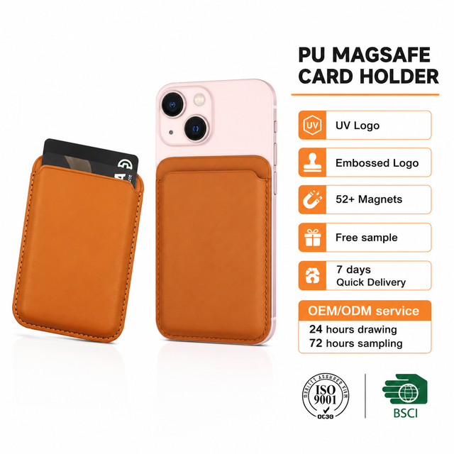 Minimalism PU Leather Wallet Easy Push Magsafe Magnetic Leather ID Card Holder Wallet for iPhone 12 13 14 15