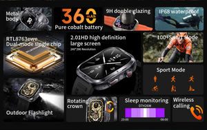 MK86 2.01\" Smartwatch with BT Call Metal Body IP68 Waterproof Outdoor Sport Tracker Compass Calendar-Flashlight BO BP 100+ - Product Image 3