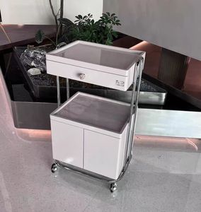 थ्री टियर ब्यूटी सैलून ट्रॉली स्टेनलेस ब्यूटी सैलून होम मेकअप टैटू लॉकर सैलून रोलिंग स्टोरेज ट्रॉली दराज के साथ - Product Image 3