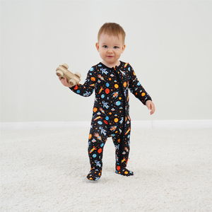 Combinaison personnalisée pour garçon à manches longues, tenue zippée pour bébé, vêtements en bambou pour tout-petit, grenouillère en bambou pour bébé, vente en gros de vêtements pour bébé - Product Image 1