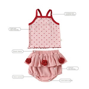Completo Estivo da <span class=keywords><strong>Bambina</strong></span> con Bretelle a Fiori e Pois, Top Senza Maniche e <span class=keywords><strong>Pantaloncini</strong></span> in <span class=keywords><strong>Cotone</strong></span> Elasticizzato Traspirante e Morbido, Adorabile - Product Image 1