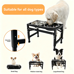 Nouvelle arrivée : support de gamelle surélevé pour chien en métal à hauteur réglable, distributeur de nourriture 3 en 1 avec gamelle en acier inoxydable à alimentation lente - Product Image 3