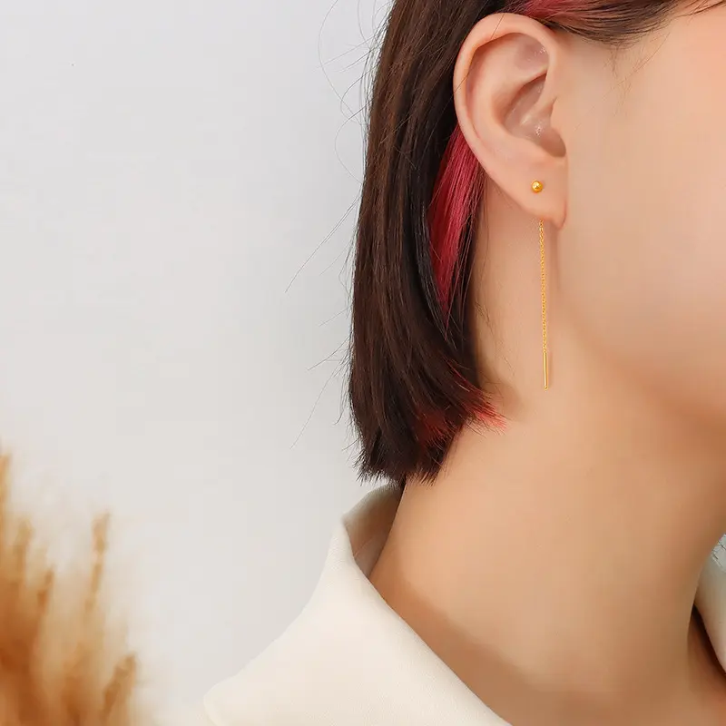 Vente en gros d'usine de boucles d'oreilles à pompon en chaîne boucles d'oreilles simples élégantes à longue chaîne sans nickel pour femmes
