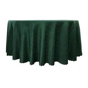 Cheap wholesale wedding decoration jacquard 132 round dark green table cloth for wedding party