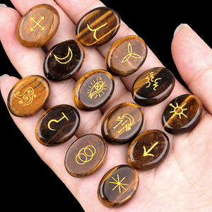 Natural <strong>Alphabet</strong> <strong>Witch</strong> Symbol Semi-Precious Gemstone Carved Engraving Crystal Agate Rune for Reiki - Product Image 1