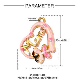 HB667 Breloques Maman Vintage Françaises en Acier Inoxydable, Pendentifs Cœur et Coquillage pour la Fabrication de Bijoux DIY, Vente en Gros - Product Image 5